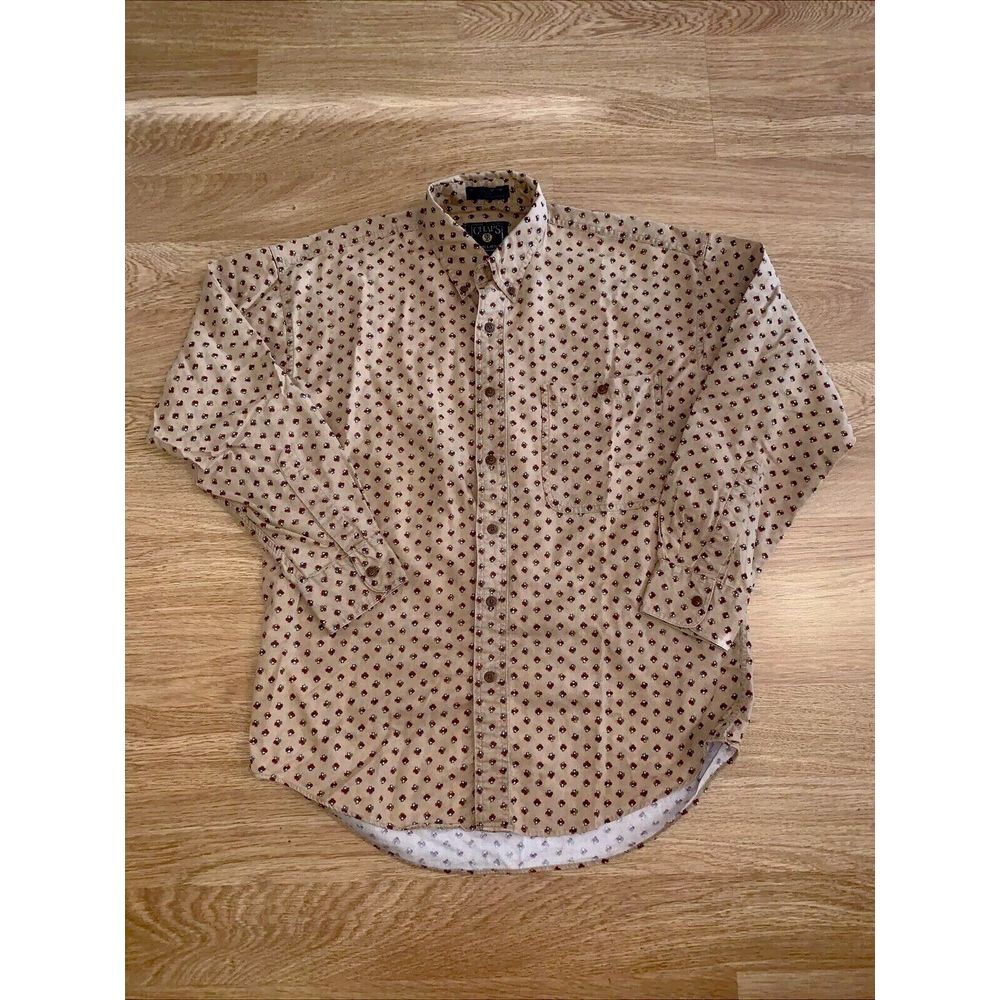VINTAGE Chaps Ralph Lauren Mens Shirt~Medium Brown Geometric Pattern Button Down